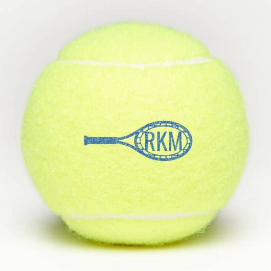 Initialen met een aangepast blauw monogram in Racq Tennisballen (Voorkant)