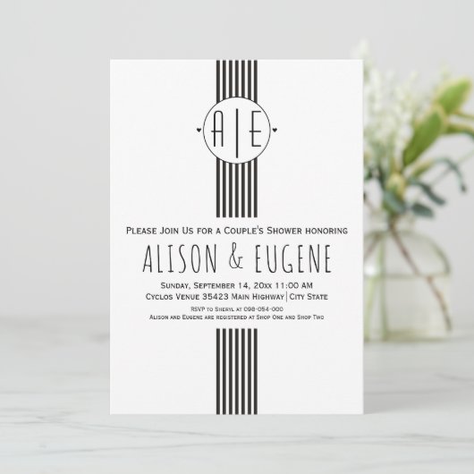 Initialen met een zwarte en witte bruiloft kaart (Staand voorkant)