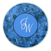 Initialen met gemarmerde blauwtouw keramische knop (Voorkant)