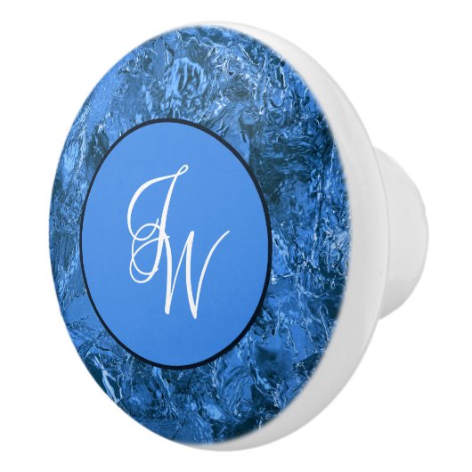 Initialen met gemarmerde blauwtouw keramische knop (Rechts)