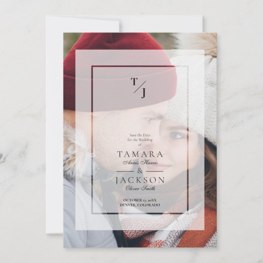 Initialen met het effect op de transparantie van h save the date (Voorkant)