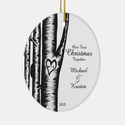 Initialen met kerstmis voor boomparen keramisch ornament (Rechts)