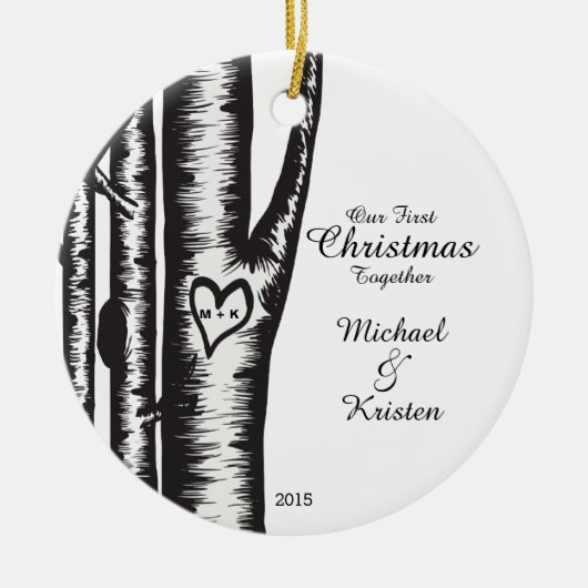 Initialen met kerstmis voor boomparen keramisch ornament (Voorkant)