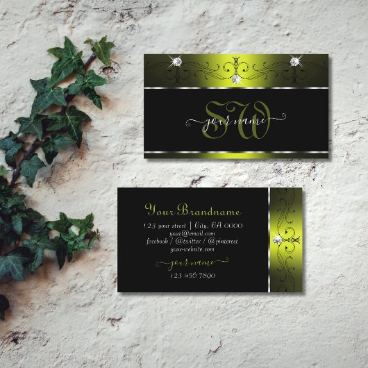 Initialen met mousserende diamant, zwart geel visitekaartje