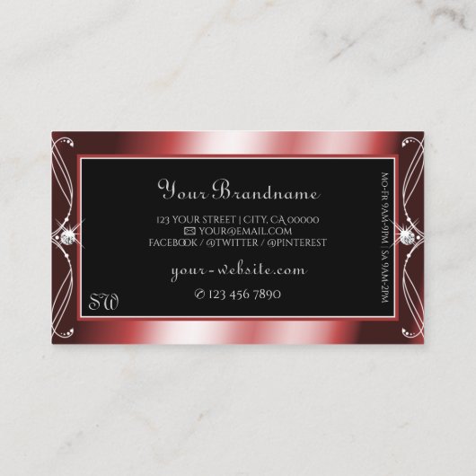 Initialen met vierkante zwarte rode mousserende di visitekaartje (Achterkant)