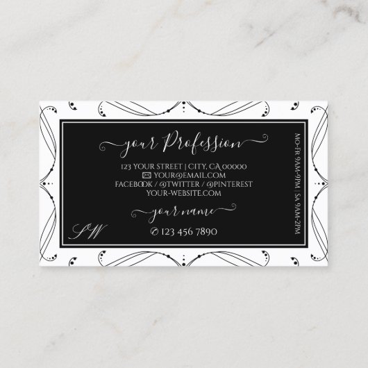 Initialen met zwarte en witte mousserende diamant visitekaartje (Achterkant)