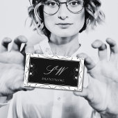 Initialen met zwarte en witte mousserende diamant visitekaartje