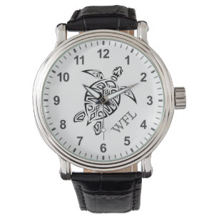 Initialen met zwarte en witte tribale kruiden horloge