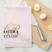 Initialen Minimalistisch Pastel Roze Goud Zwart St Theedoek (Quarter Fold)