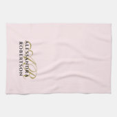 Initialen Minimalistisch Pastel Roze Goud Zwart St Theedoek (Horizontaal)