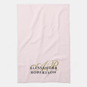 Initialen Minimalistisch Pastel Roze Goud Zwart St Theedoek (Verticaal)