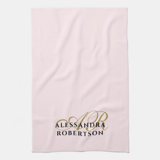 Initialen Minimalistisch Pastel Roze Goud Zwart St Theedoek (Verticaal)