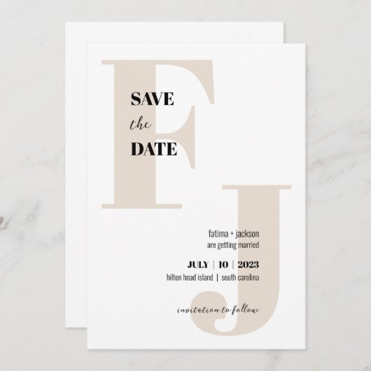 Initialen · Modern Monogram Save the Date · Classi (Voorkant / Achterkant)