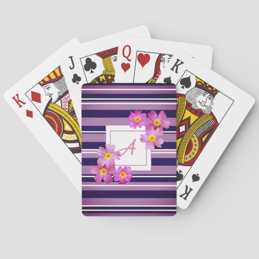 Initialen Monogram bloemen Stripes Spelen Kaarten (Achterkant)