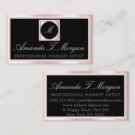 Initialen Monogram Evenementenplanner Roze Zwart W Visitekaartje (Voorkant / Achterkant)