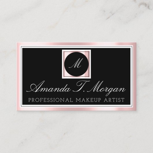 Initialen Monogram Evenementenplanner Roze Zwart W Visitekaartje (Voorkant)