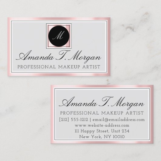 Initialen Monogram Gebeurtenis Planner Roze Geform Visitekaartje (Voorkant / Achterkant)