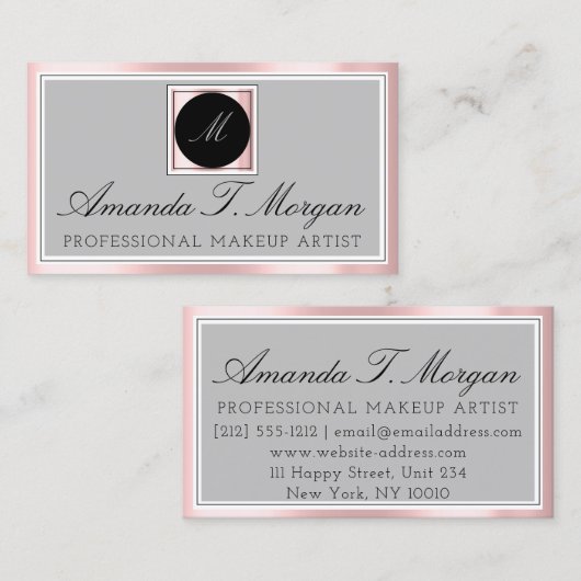 Initialen Monogram Gebeurtenis Planner Roze Gefram Visitekaartje (Voorkant / Achterkant)