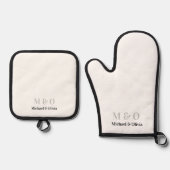 Initialen Monogram Koppelnaam Wit Ovenwant & Pannenlap Set (Voorkant)