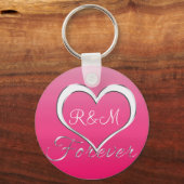 Initialen monogram met paar harten sleutelhanger (Voorkant)