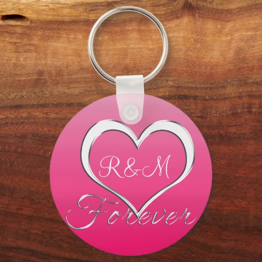 Initialen monogram met paar harten sleutelhanger (Voorkant)