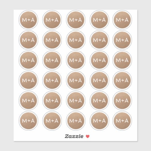 Initialen monogram rustieke bruine Kraft bruiloft Sticker (Vel)