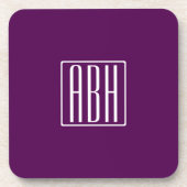 Initialen Monogram | Wit op diep Paars Bier Onderzetter (Voorkant)