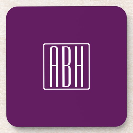 Initialen Monogram | Wit op diep Paars Bier Onderzetter (Voorkant)