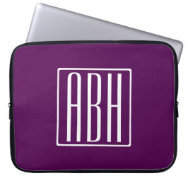 Initialen Monogram | Wit op diep Paars Laptop Sleeve