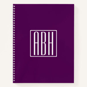 Initialen Monogram Wit op diep Paars Notitieboek