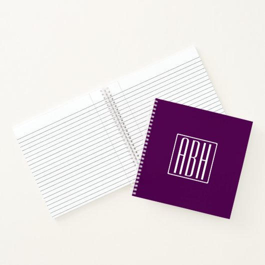 Initialen Monogram | Wit op diep Paars Notitieboek (Binnen)