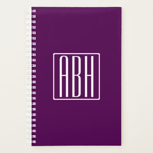 Initialen Monogram | Wit op diep Paars Planner (Voorkant)