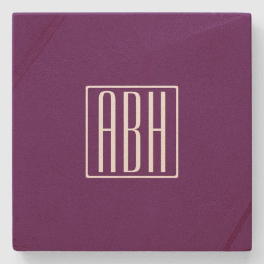 Initialen Monogram | Wit op diep Paars Stenen Onderzetter (Voorkant)