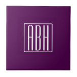 Initialen Monogram | Wit op diep Paars Tegeltje<br><div class="desc">Upbeat en modern.</div>