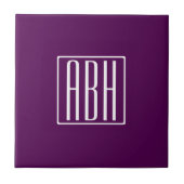 Initialen Monogram | Wit op diep Paars Tegeltje (Voorkant)