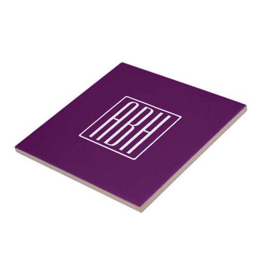 Initialen Monogram | Wit op diep Paars Tegeltje (Zijkant)