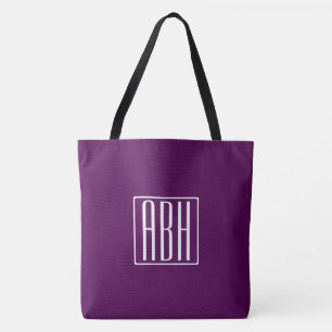 Initialen Monogram   Wit op diep Paars Tote Bag