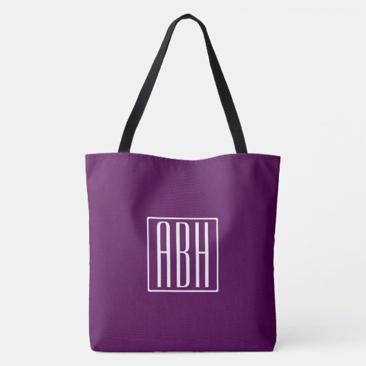 Initialen Monogram | Wit op diep Paars Tote Bag (Achterkant)