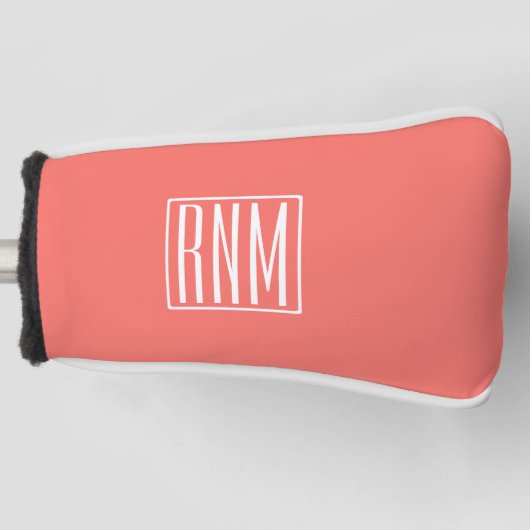 Initialen Monogram | wit op koraal Golfheadcover (Voorkant)