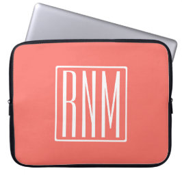 Initialen Monogram | wit op koraal Laptop Sleeve