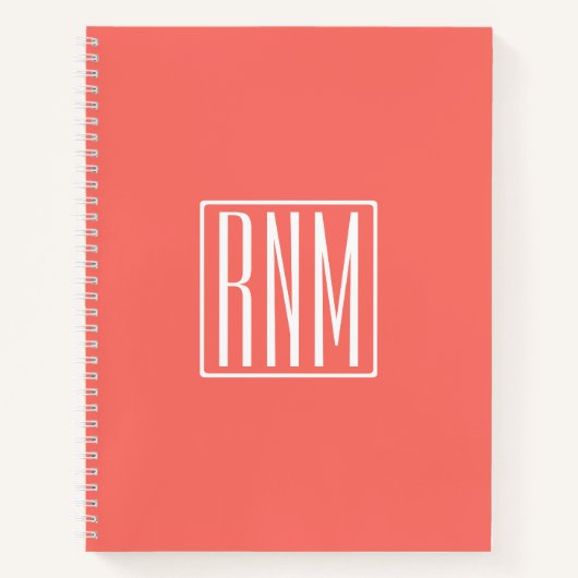 Initialen Monogram | wit op koraal Notitieboek (Voorkant)