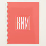 Initialen Monogram | wit op koraal Planner<br><div class="desc">3 initialen monogrammen.</div>