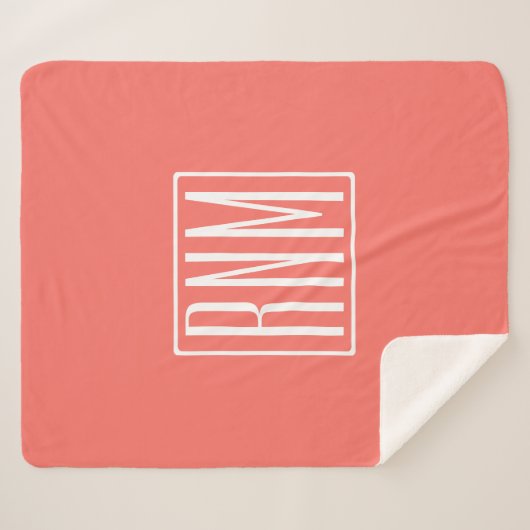 Initialen Monogram | wit op koraal Sherpa Deken (Voorkant (horizontaal))