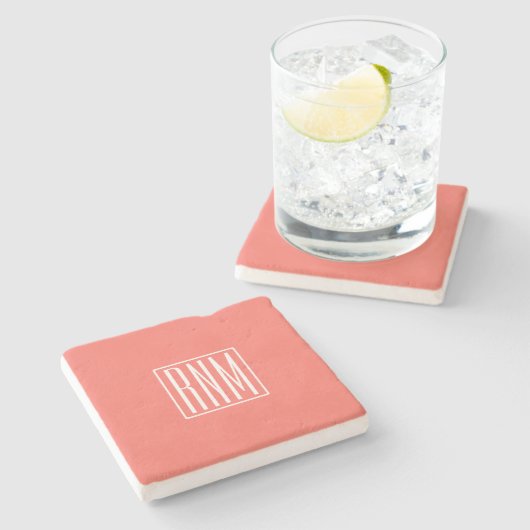 Initialen Monogram | wit op koraal Stenen Onderzetter (Zijkant)