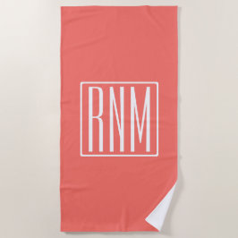 Initialen Monogram | wit op koraal Strandlaken