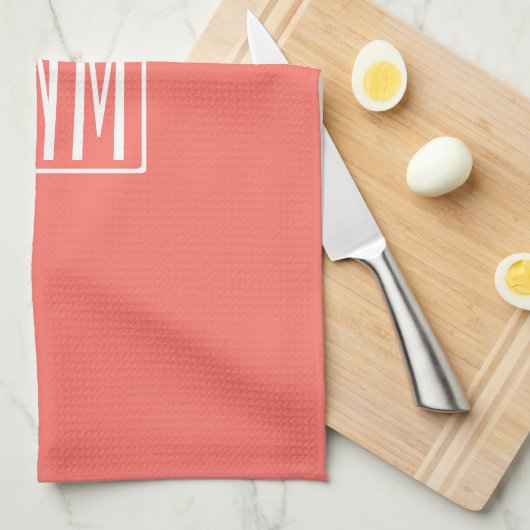 Initialen Monogram | wit op koraal Theedoek (Quarter Fold)