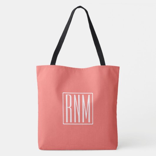 Initialen Monogram | wit op koraal Tote Bag (Achterkant)