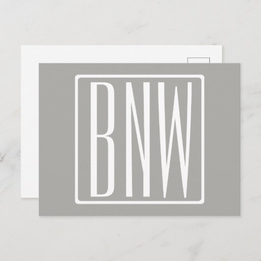 Initialen Monogram | Wit op lichtgrijs Briefkaart (Voorkant / Achterkant)