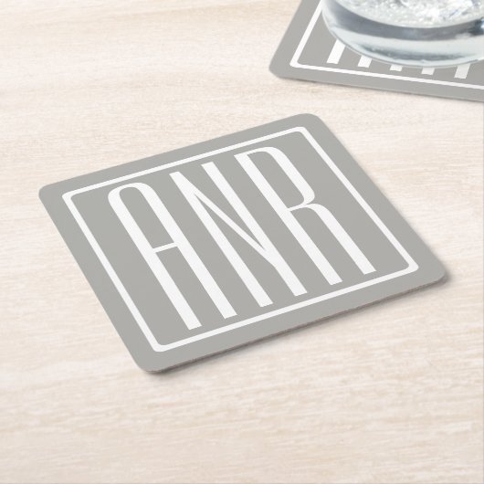 Initialen Monogram | Wit Op Lichtgrijs Kartonnen Onderzetters (Schuin)