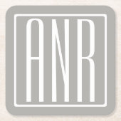 Initialen Monogram | Wit Op Lichtgrijs Kartonnen Onderzetters (Voorkant)